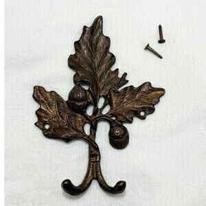 Vintage Restoration Hardware Cast Iron Acorn Leaf Wall Hook Double Coat Bronze